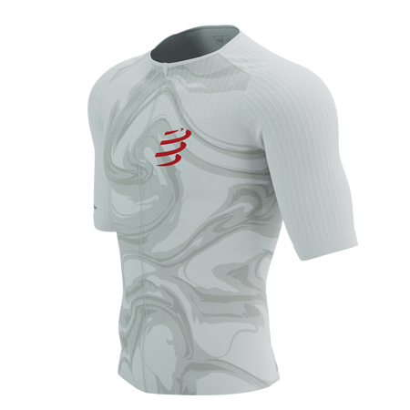 COMPRESSPORT Triathlonowa koszulka kompresyjna TRI POSTURAL AERO SS TOP white print