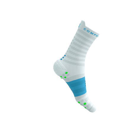 COMPRESSPORT Skarpetki do biegania PRORACING SOCKS V4 ULTRALIGHT RUN HIGH white/norse blue/neon green