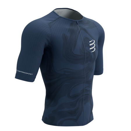 COMPRESSPORT Triathlonowa koszulka kompresyjna TRI POSTURAL AERO SS TOP indigo print