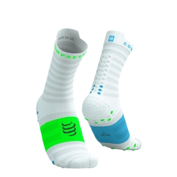COMPRESSPORT Skarpetki do biegania PRORACING SOCKS V4 ULTRALIGHT RUN HIGH white/norse blue/neon green