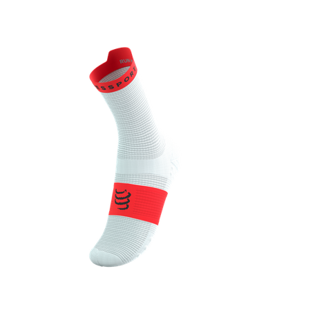 COMPRESSPORT Skarpetki do biegania wysokie PRORACING SOCKS V4 RUN HIGH white/fluo red