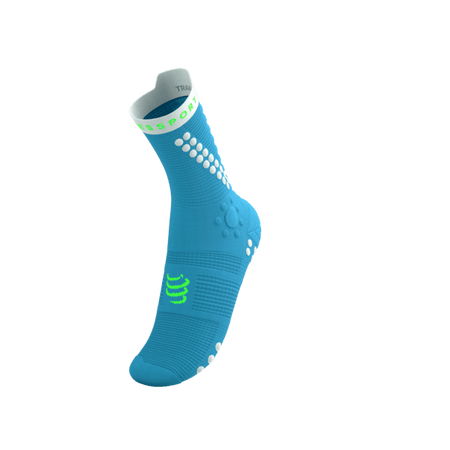 COMPRESSPORT Skarpetki do biegania trailowe PRORACING SOCKS V4 TRAIL norse blue/neon green
