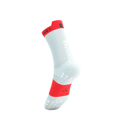 COMPRESSPORT Skarpetki do biegania wysokie PRORACING SOCKS V4 RUN HIGH white/fluo red