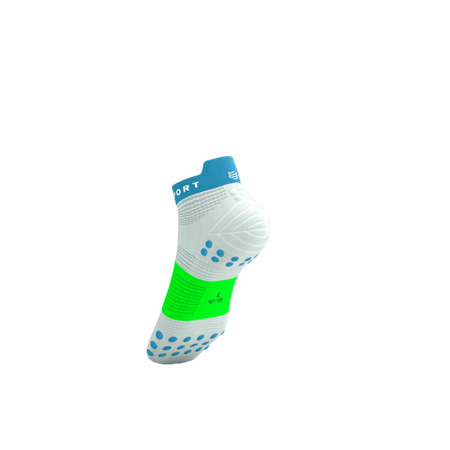 COMPRESSPORT Skarpetki do biegania krótkie PRORACING SOCKS V4 RUN LOW white/norse blue/neon green