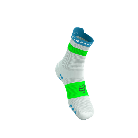 COMPRESSPORT Skarpetki do biegania wysokie PRORACING SOCKS V4 RUN HIGH white/norse blue/neon green