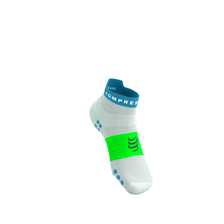 COMPRESSPORT Skarpetki do biegania krótkie PRORACING SOCKS V4 RUN LOW white/norse blue/neon green