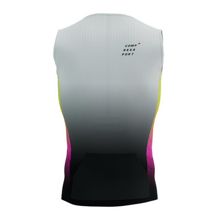 COMPRESSPORT Triathlonowa koszulka kompresyjna TRI POSTURAL AERO TANK TOP safe yellow/neo pink