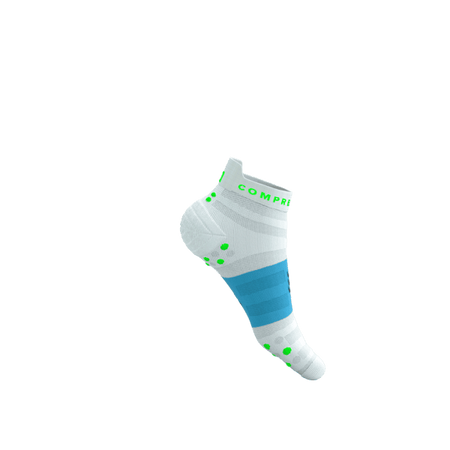 COMPRESSPORT Skarpetki do biegania PRORACING SOCKS V4 ULTRALIGHT RUN LOW white/norse blue/neon green