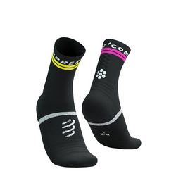 COMPRESSPORT Skarpetki do biegania PRO MARATHON SOCKS V2.0 black/safe yellow/neo pink