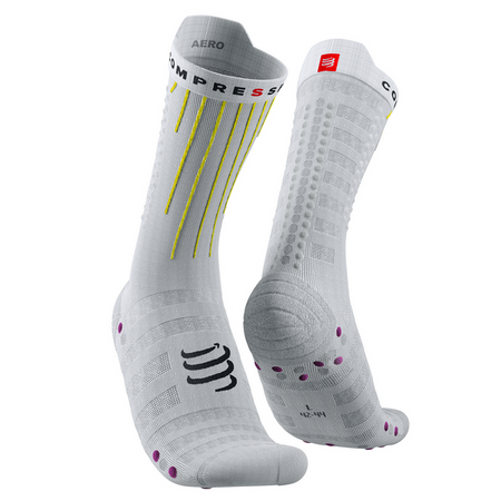 COMPRESSPORT Skarpetki rowerowe AERO SOCKS white/safe yellow/neo pink