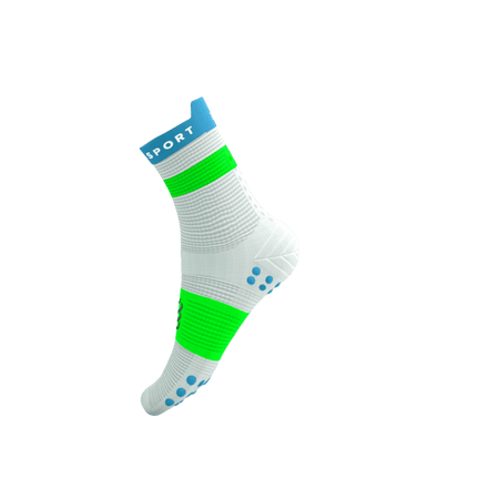 COMPRESSPORT Skarpetki do biegania wysokie PRORACING SOCKS V4 RUN HIGH white/norse blue/neon green