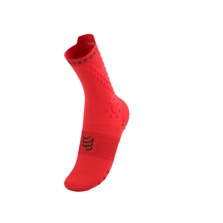 COMPRESSPORT Skarpetki do biegania trailowe PRORACING SOCKS V4 TRAIL fluo red/black