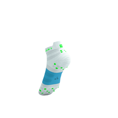 COMPRESSPORT Skarpetki do biegania PRORACING SOCKS V4 ULTRALIGHT RUN LOW white/norse blue/neon green