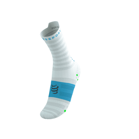COMPRESSPORT Skarpetki do biegania PRORACING SOCKS V4 ULTRALIGHT RUN HIGH white/norse blue/neon green