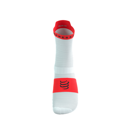 COMPRESSPORT Skarpetki do biegania wysokie PRORACING SOCKS V4 RUN HIGH white/fluo red