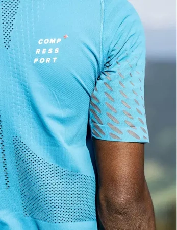 COMPRESSPORT Koszulka biegowa RACING SS T-SHIRT mosaic blue/ magent