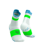 COMPRESSPORT Skarpetki do biegania wysokie PRORACING SOCKS V4 RUN HIGH white/norse blue/neon green