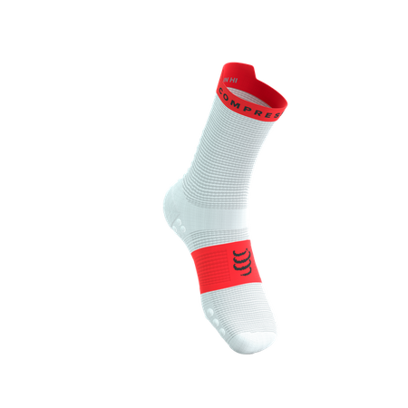 COMPRESSPORT Skarpetki do biegania wysokie PRORACING SOCKS V4 RUN HIGH white/fluo red