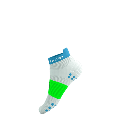 COMPRESSPORT Skarpetki do biegania krótkie PRORACING SOCKS V4 RUN LOW white/norse blue/neon green