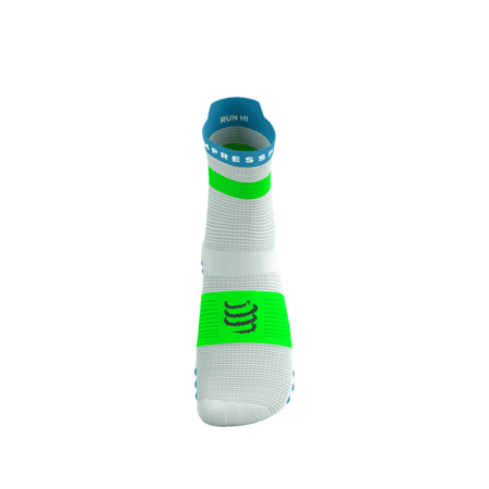 COMPRESSPORT Skarpetki do biegania wysokie PRORACING SOCKS V4 RUN HIGH white/norse blue/neon green