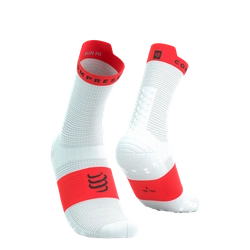 COMPRESSPORT Skarpetki do biegania wysokie PRORACING SOCKS V4 RUN HIGH white/fluo red