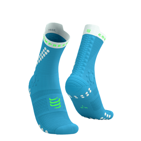 COMPRESSPORT Skarpetki do biegania trailowe PRORACING SOCKS V4 TRAIL norse blue/neon green