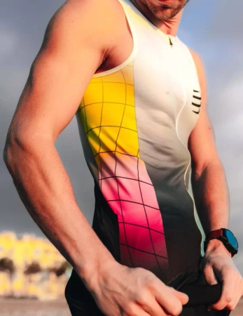 COMPRESSPORT Triathlonowa koszulka kompresyjna TRI POSTURAL AERO TANK TOP safe yellow/neo pink