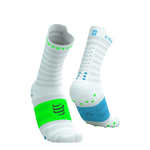 COMPRESSPORT Skarpetki do biegania PRORACING SOCKS V4 ULTRALIGHT RUN HIGH white/norse blue/neon green