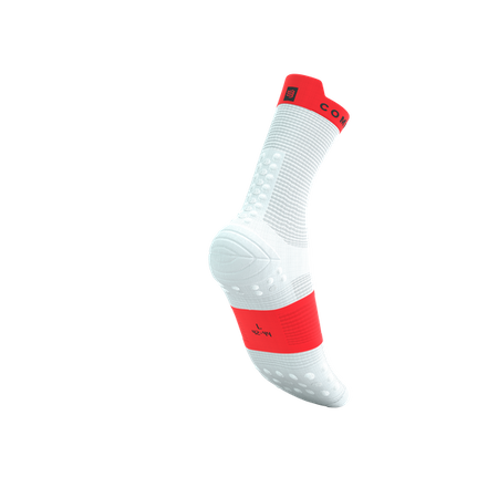 COMPRESSPORT Skarpetki do biegania wysokie PRORACING SOCKS V4 RUN HIGH white/fluo red