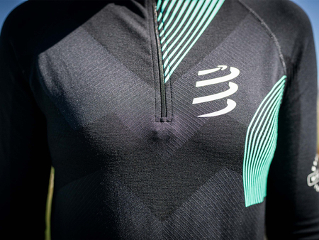 COMPRESSPORT Bluza do biegania damska WINTER TRAIL POSTURAL LS TOP czarno-turkusowa