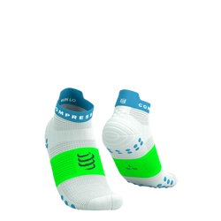 COMPRESSPORT Skarpetki do biegania krótkie PRORACING SOCKS V4 RUN LOW white/norse blue/neon green