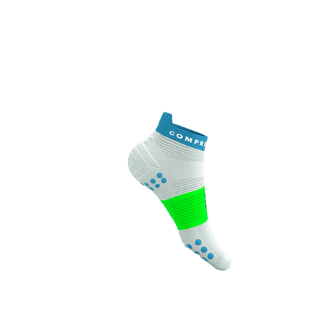 COMPRESSPORT Skarpetki do biegania krótkie PRORACING SOCKS V4 RUN LOW white/norse blue/neon green