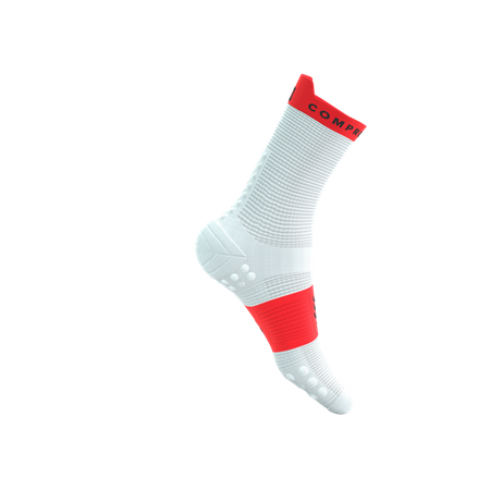 COMPRESSPORT Skarpetki do biegania wysokie PRORACING SOCKS V4 RUN HIGH white/fluo red