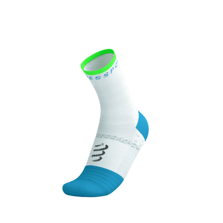 COMPRESSPORT Skarpetki do biegania PRO MARATHON SOCKS V2.0 white/norse blue/neon green
