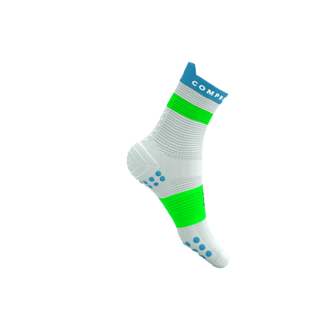 COMPRESSPORT Skarpetki do biegania wysokie PRORACING SOCKS V4 RUN HIGH white/norse blue/neon green