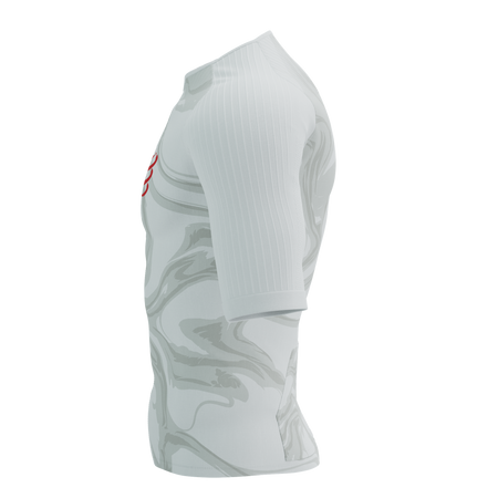 COMPRESSPORT Triathlonowa koszulka kompresyjna TRI POSTURAL AERO SS TOP white print