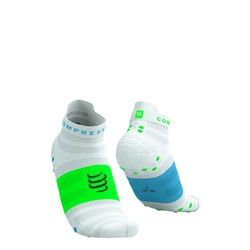 COMPRESSPORT Skarpetki do biegania PRORACING SOCKS V4 ULTRALIGHT RUN LOW white/norse blue/neon green