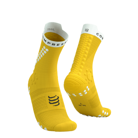 COMPRESSPORT Skarpetki do biegania trailowe PRORACING SOCKS V4 TRAIL lemon/white