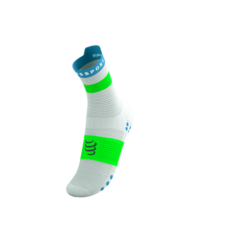 COMPRESSPORT Skarpetki do biegania wysokie PRORACING SOCKS V4 RUN HIGH white/norse blue/neon green