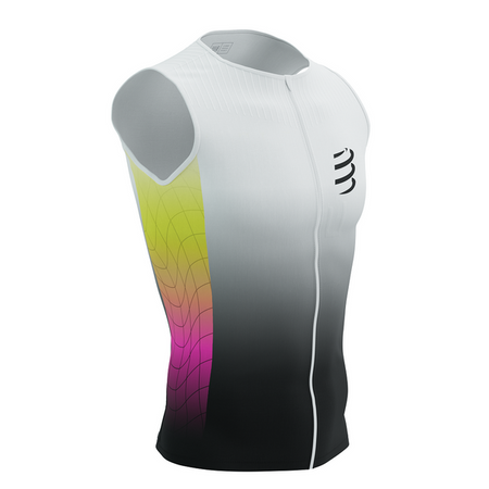 COMPRESSPORT Triathlonowa koszulka kompresyjna TRI POSTURAL AERO TANK TOP safe yellow/neo pink