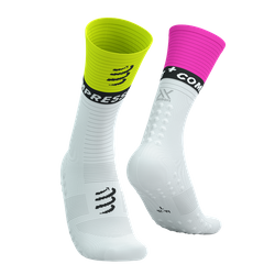 COMPRESSPORT Skarpetki kompresyjne do biegania MID COMPRESSION SOCKS V2.0 white/safe yellow/neo pink