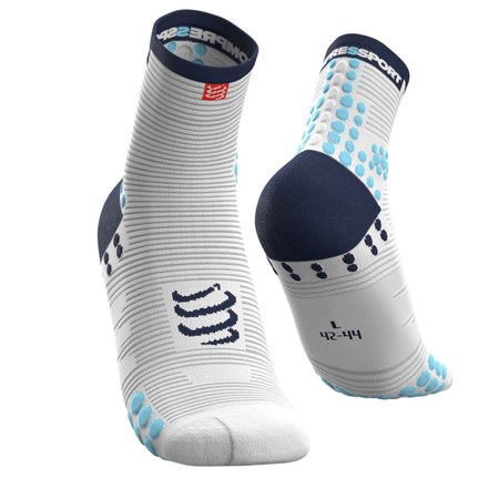 COMPRESSPORT Skarpetki do biegania długie ProRacing Socks v3.0 Biało-niebieskie