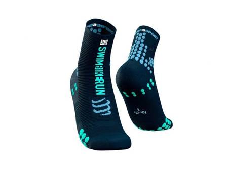 COMPRESSPORT Skarpetki do biegania długie ProRacing Socks v3.0 Swim Bike Run 2021 czarno-turkusowe