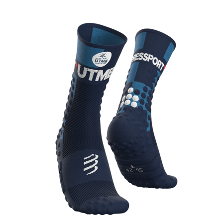 COMPRESSPORT Skarpetki do biegania długie ProRacing Socks v3.0 ULTRA TRAIL UTMB 2021 niebieskie