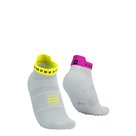 COMPRESSPORT Skarpetki do biegania krótkie PRORACING SOCKS V4 RUN LOW white/safe yellow/neo pink