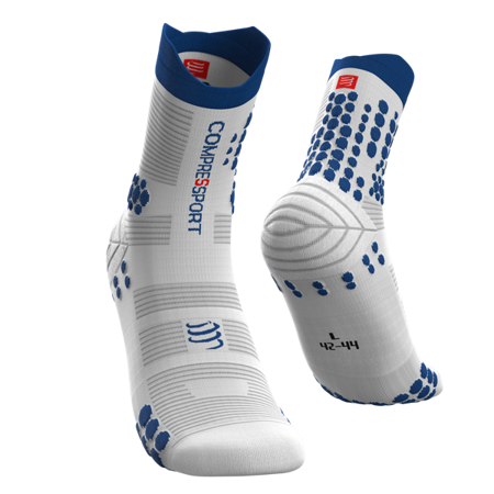 COMPRESSPORT Skarpetki do biegania trailowe ProRacing Socks v3.0 biało-niebieskie